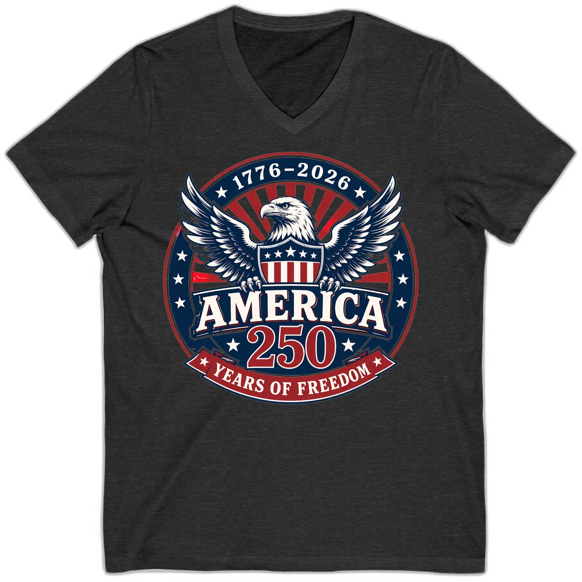 America 250 Years Of Freedom Celebration V-Neck in Dark Grey Heather